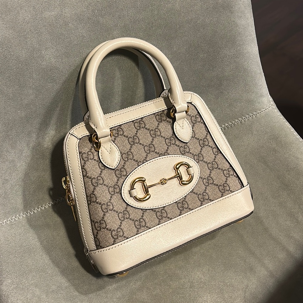 Gucci Beige GG Canvas Satchel with Cream Leather Trim